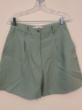 Mango High-Waist Sage Green Tailored Shorts